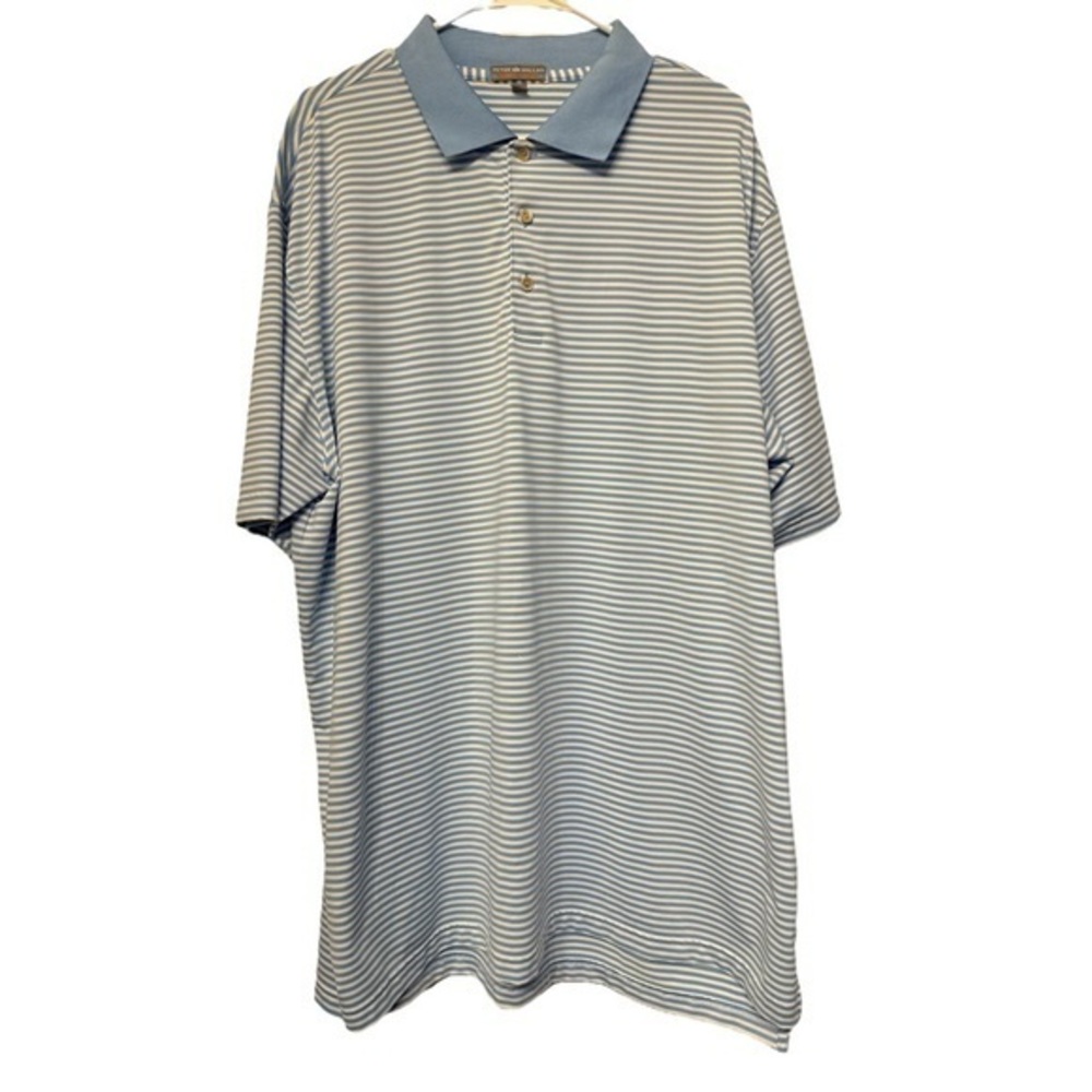 Peter Millar Summer Comfort White Lgt Blue Stripes S/S Polo Golf Shirt Size XXL